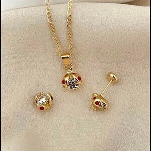18k Gold Filled Ladybug Necklace & Earrings Set